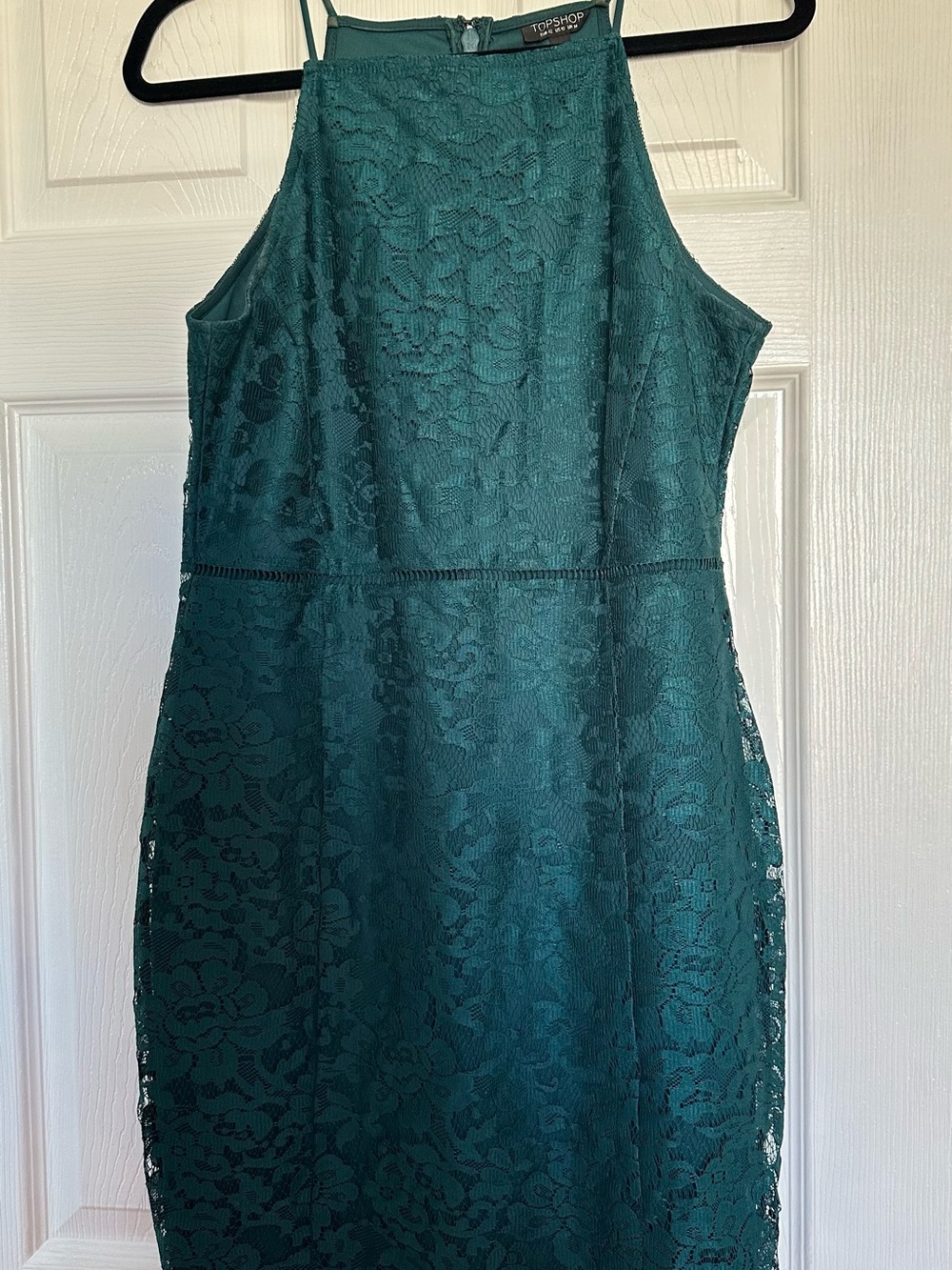 TOPSHOP Teal Lace Halter Midi Dress